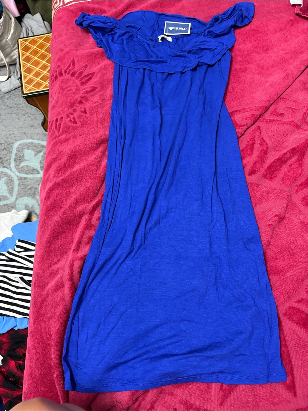 Velvet Torch Royal Blue Off-Shoulder Maxi Dress